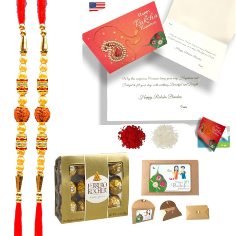 Rakhi for Brother Rudraksh Rakhi Raksha Bandhan Gifts Traditional Ferro-Roher/Ghirdalli/Kitket Rakhi Gift Hamper Bracelet for Brother Sister Bhabhi - Perfect for Celebration - LoveNspire