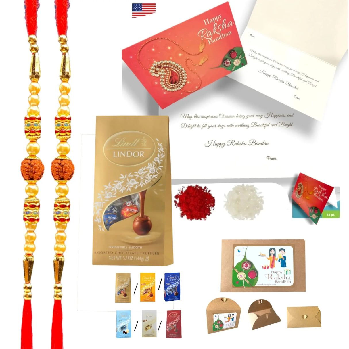 Rakhi for Brother Rudraksh Rakhi Raksha Bandhan Gifts Traditional Ferro-Roher/Ghirdalli/Kitket Rakhi Gift Hamper Bracelet for Brother Sister Bhabhi - Perfect for Celebration - LoveNspire