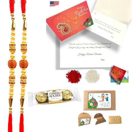 Rakhi for Brother Rudraksh Rakhi Raksha Bandhan Gifts Traditional Ferro-Roher/Ghirdalli/Kitket Rakhi Gift Hamper Bracelet for Brother Sister Bhabhi - Perfect for Celebration - LoveNspire