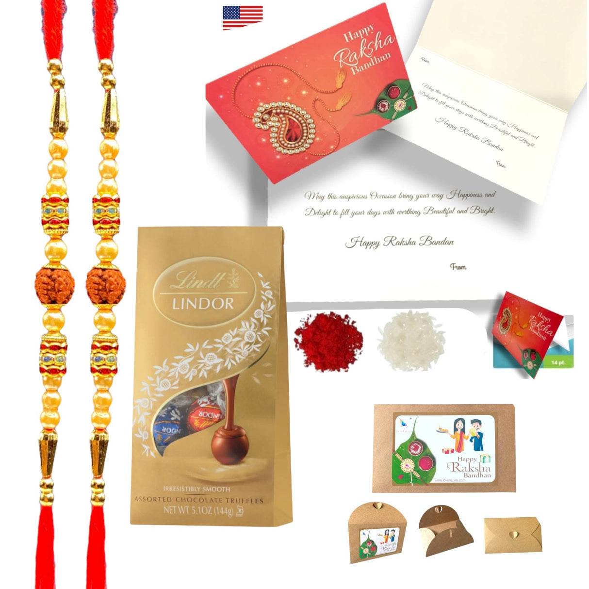 Rakhi for Brother Rudraksh Rakhi Raksha Bandhan Gifts Traditional Ferro-Roher/Ghirdalli/Kitket Rakhi Gift Hamper Bracelet for Brother Sister Bhabhi - Perfect for Celebration - LoveNspire