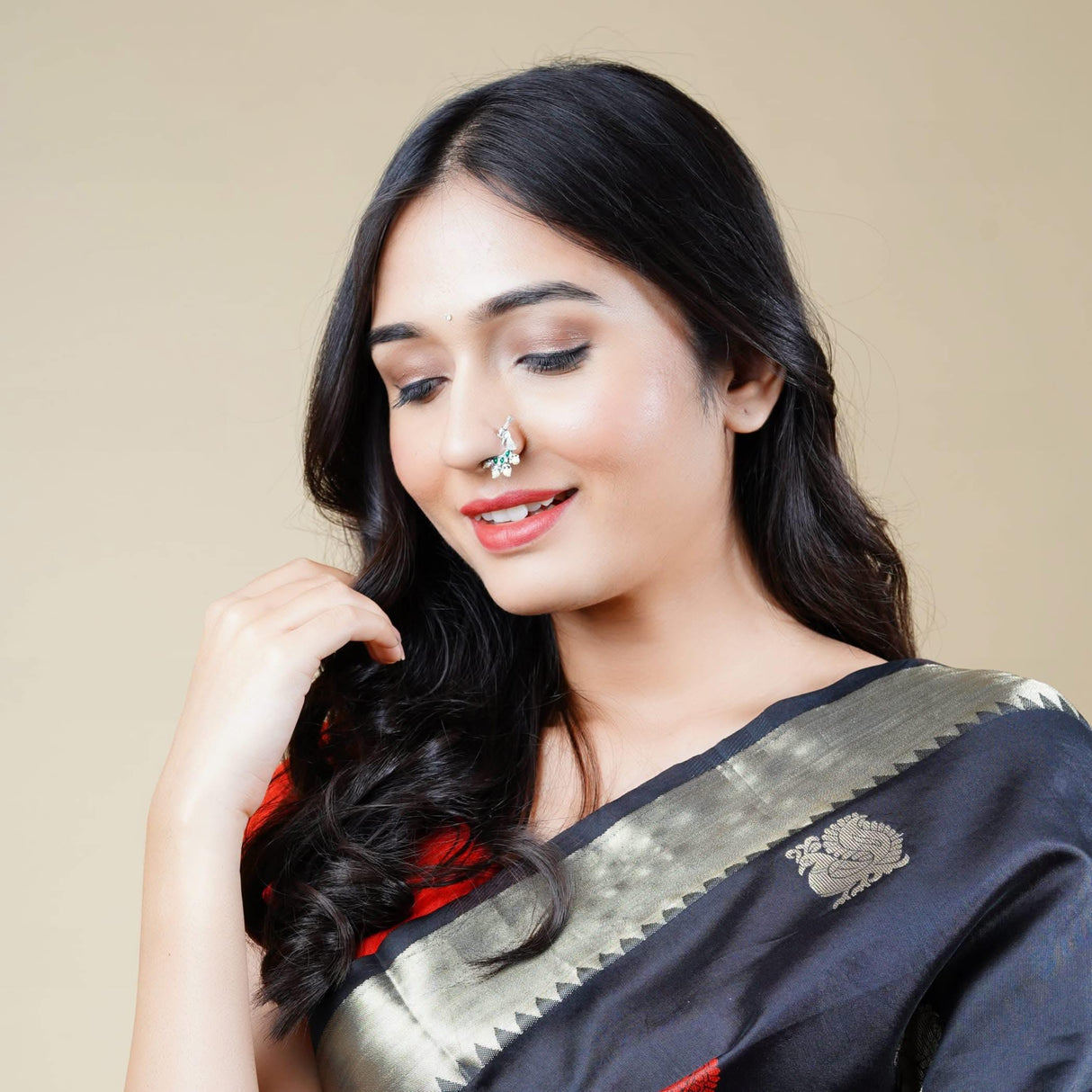 Screw Lock Nose Ring for Women - Indian Bird Nose Ring German Silver Nath with Rhodium Plating Faux Pearl Nosepin Non-Piercing Bridal Jewellery for Women - Birthday Gift for Her - LoveNspire