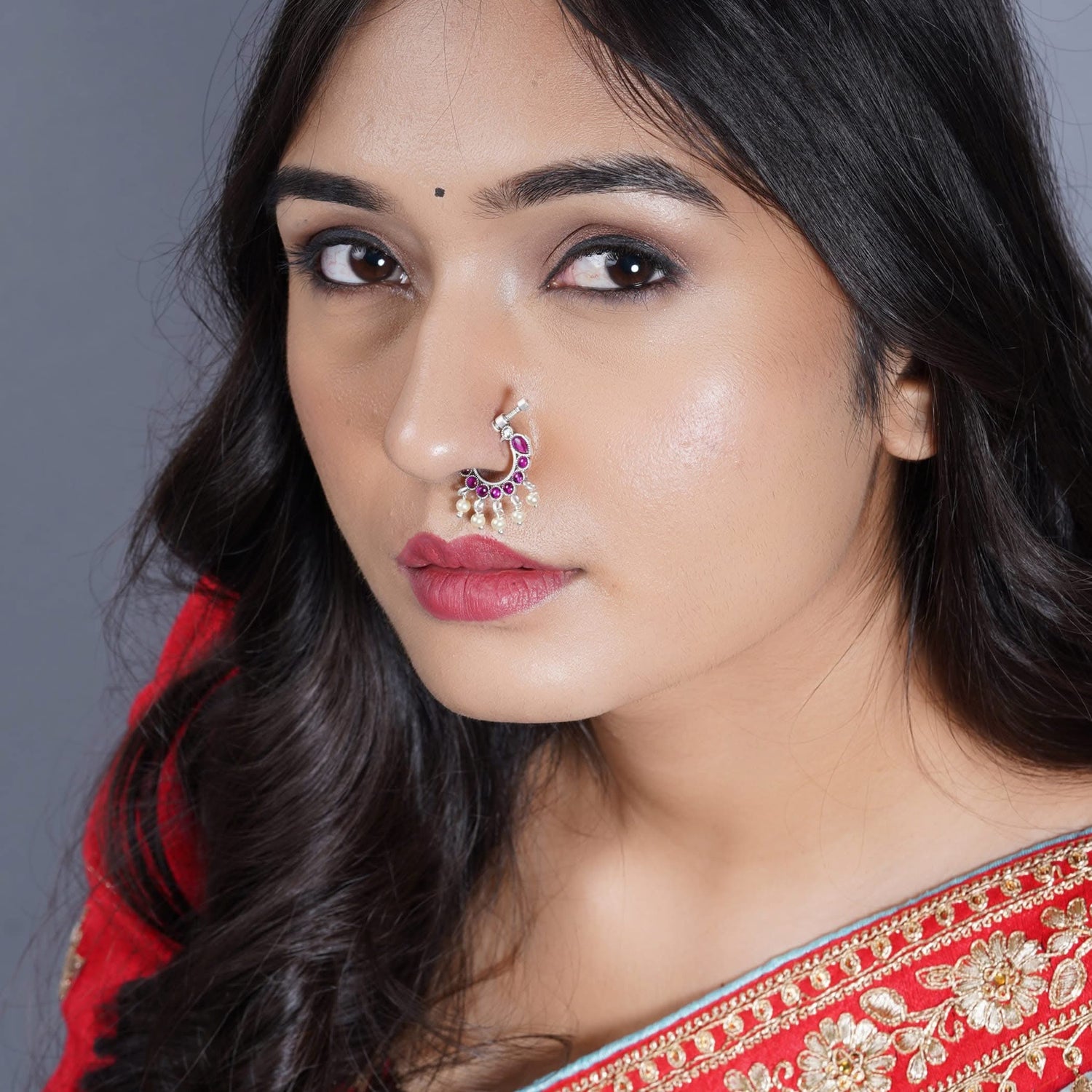 Screw Lock Nose Ring for Women - Indian Bird Nose Ring German Silver Nath with Rhodium Plating Faux Pearl Nosepin Non-Piercing Jewellery for Women - Birthday Gift for Her - LoveNspire