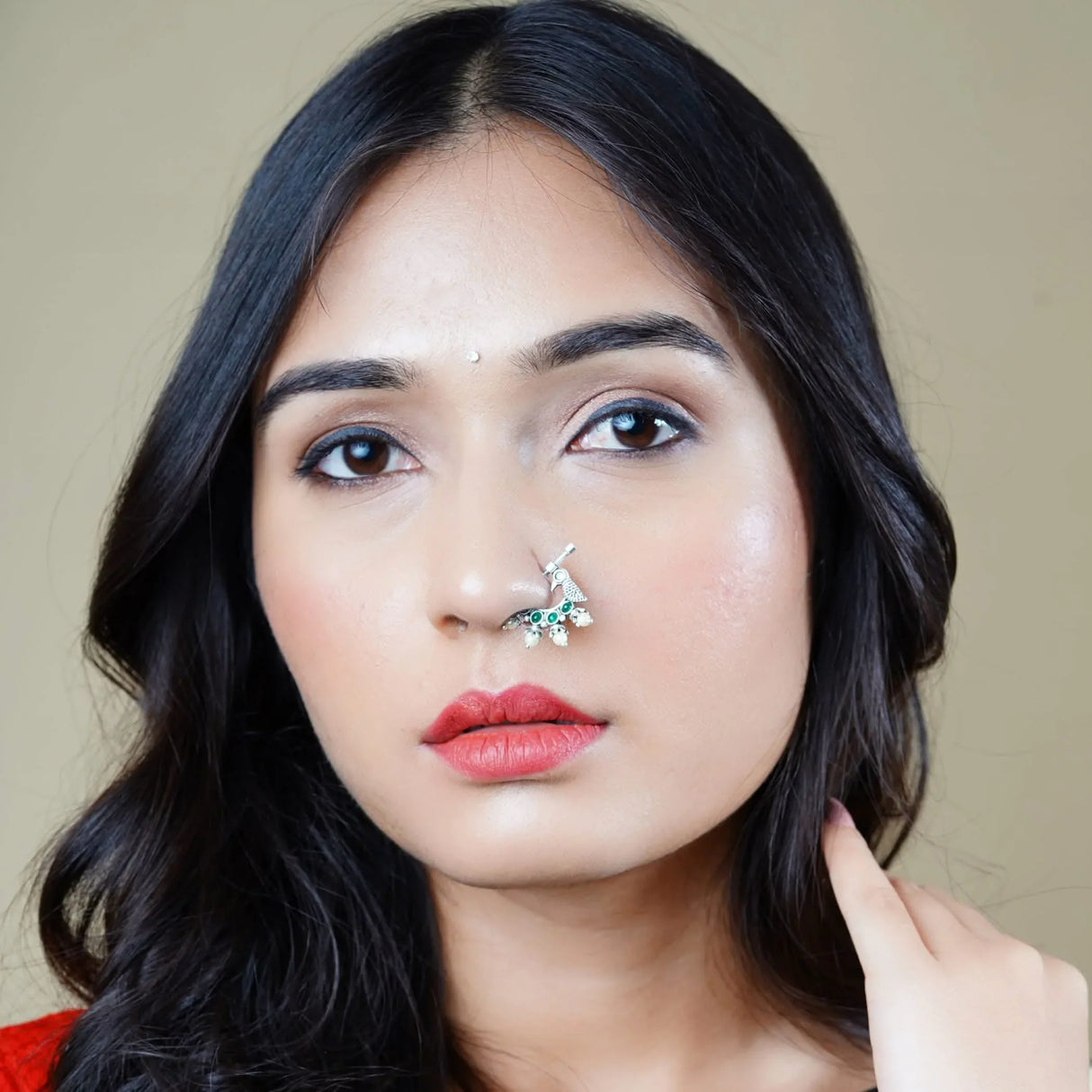 Screw Lock Nose Ring for Women - Indian Bird Nose Ring German Silver Nath with Rhodium Plating Faux Pearl Nosepin Non-Piercing Bridal Jewellery for Women - Birthday Gift for Her - LoveNspire