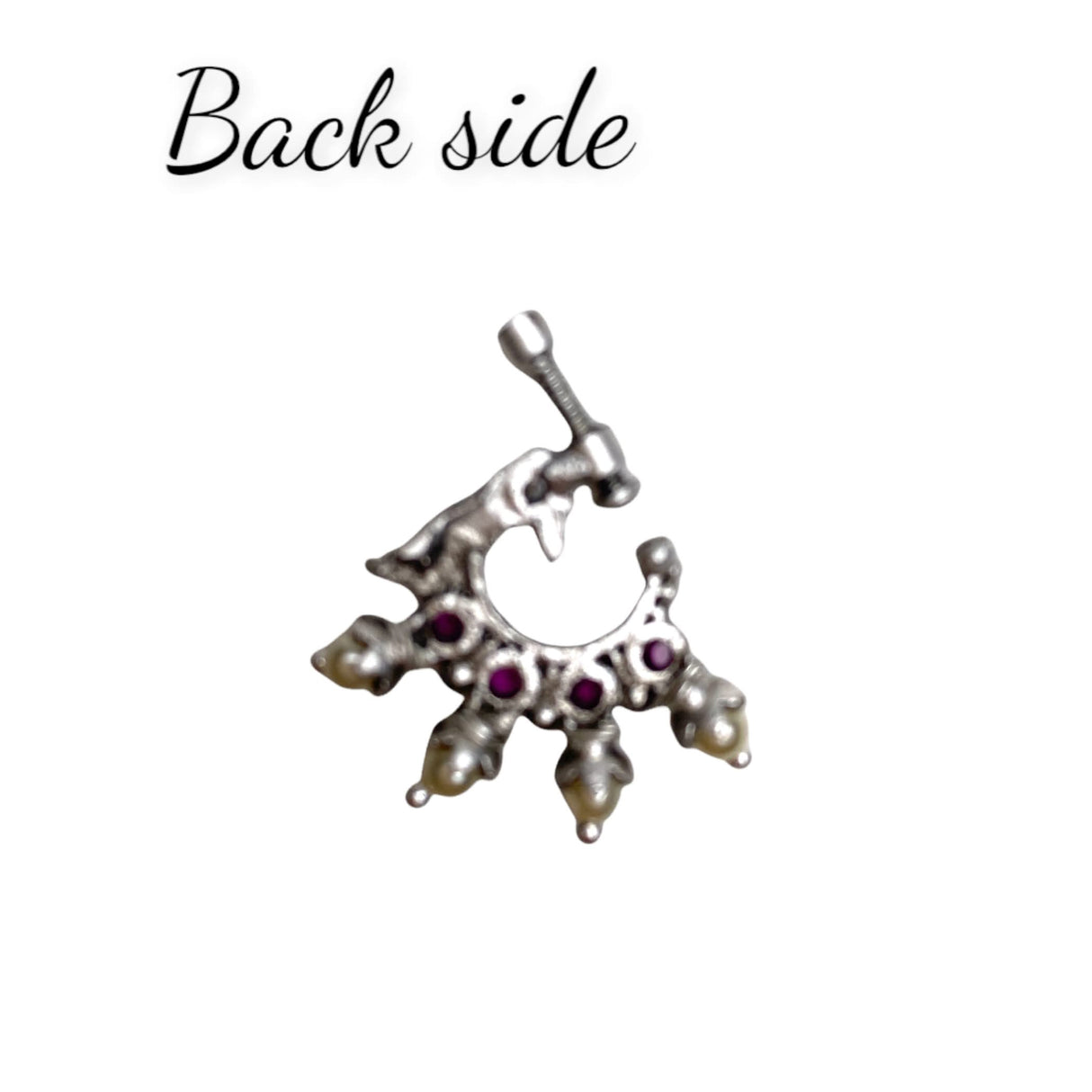 Screw Lock Nose Ring for Women - Indian Bird Nose Ring German Silver Nath with Rhodium Plating Faux Pearl Nosepin Non-Piercing Bridal Jewellery for Women - Birthday Gift for Her - LoveNspire