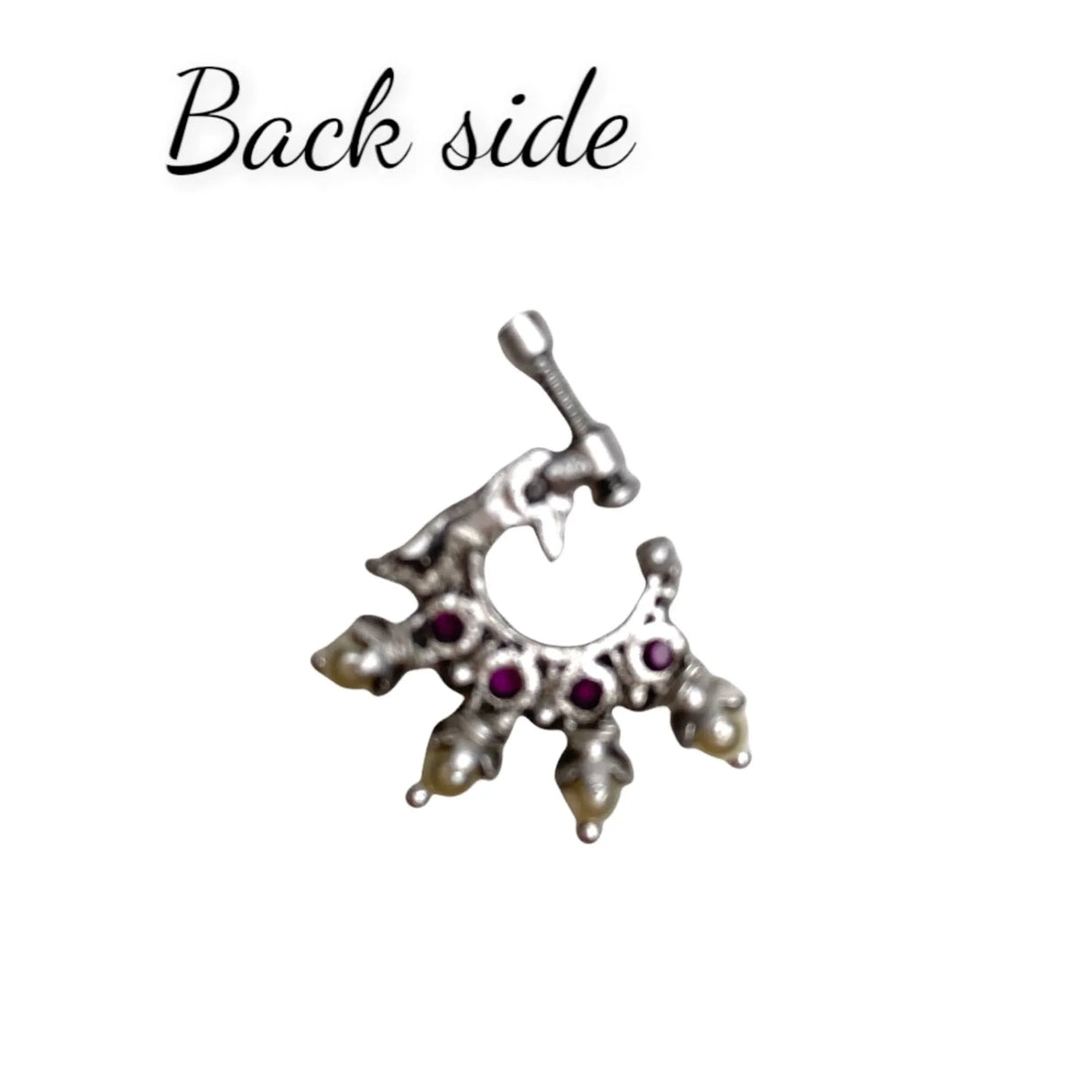 Screw Lock Nose Ring for Women - Indian Bird Nose Ring German Silver Nath with Rhodium Plating Faux Pearl Nosepin Non-Piercing Bridal Jewellery for Women - Birthday Gift for Her - LoveNspire