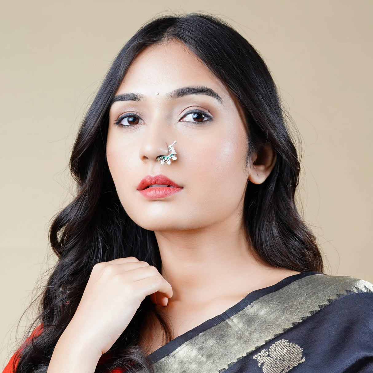 Screw Lock Nose Ring for Women - Indian Bird Nose Ring German Silver Nath with Rhodium Plating Faux Pearl Nosepin Non-Piercing Bridal Jewellery for Women - Birthday Gift for Her - LoveNspire