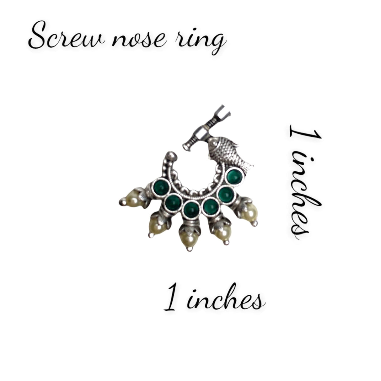 Screw Lock Nose Ring for Women - Indian Fish Nose Ring German Silver Nath with Rhodium Plating Faux Pearl Nosepin Non-Piercing Jewellery for Women - Birthday Gift for Her - LoveNspire