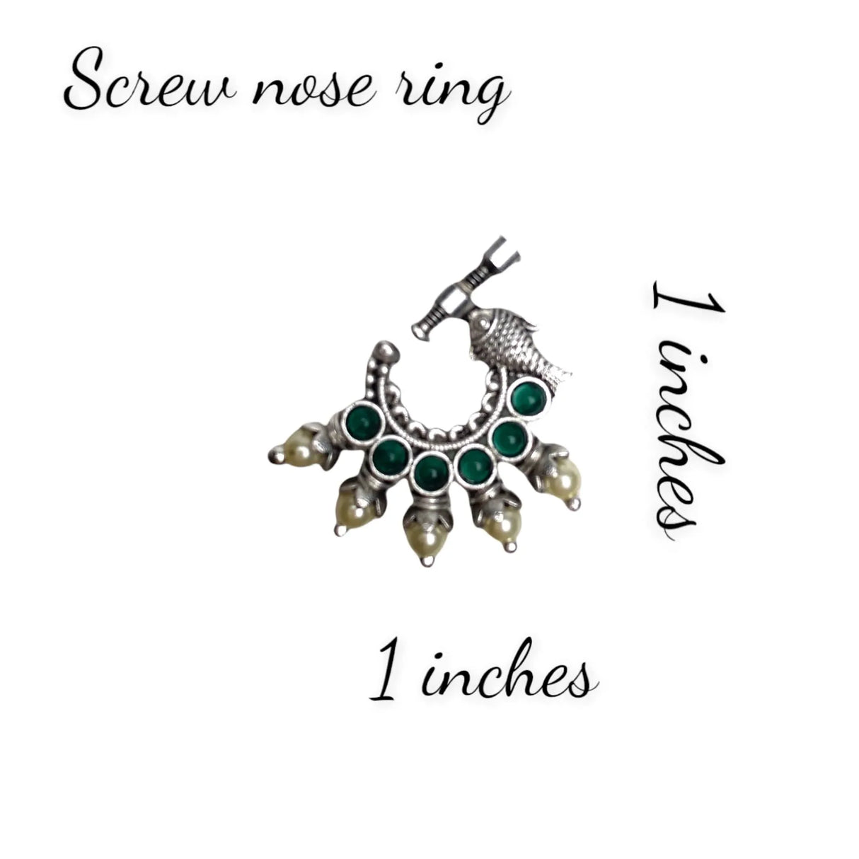 Screw Lock Nose Ring for Women - Indian Fish Nose Ring German Silver Nath with Rhodium Plating Faux Pearl Nosepin Non-Piercing Jewellery for Women - Birthday Gift for Her - LoveNspire