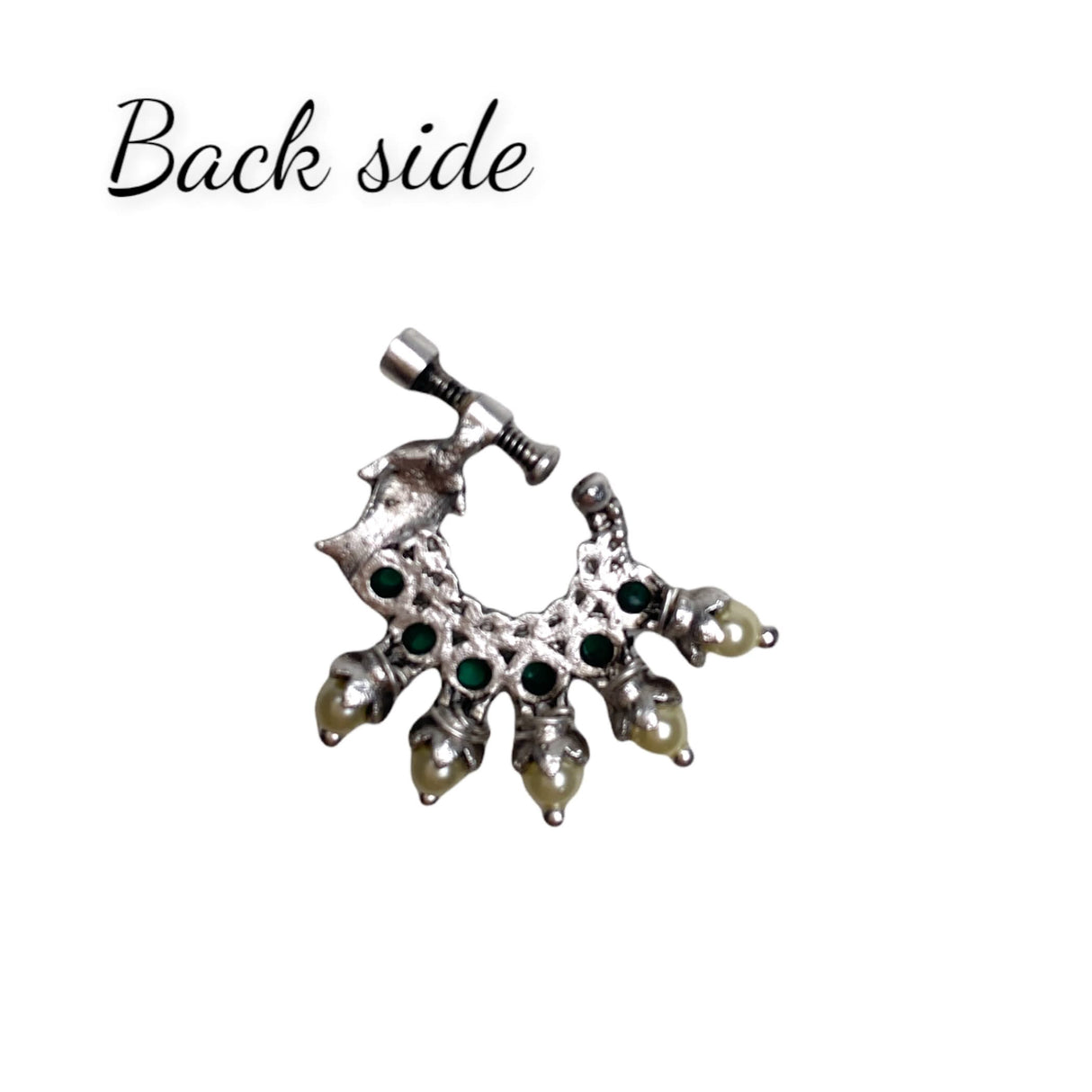 Screw Lock Nose Ring for Women - Indian Fish Nose Ring German Silver Nath with Rhodium Plating Faux Pearl Nosepin Non-Piercing Jewellery for Women - Birthday Gift for Her - LoveNspire