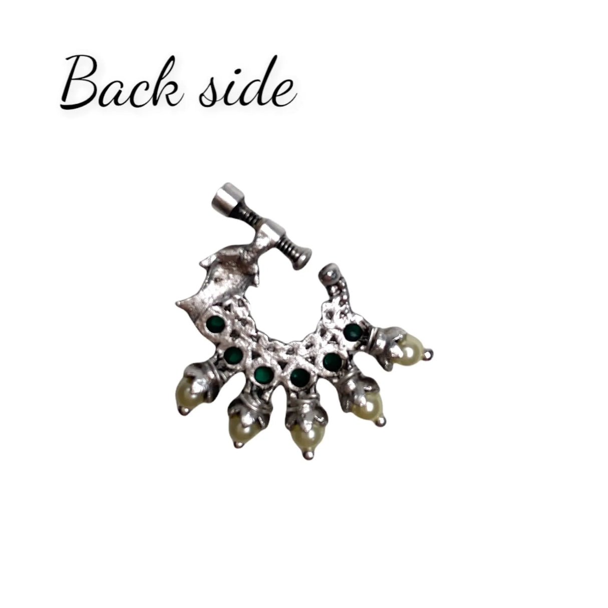 Screw Lock Nose Ring for Women - Indian Fish Nose Ring German Silver Nath with Rhodium Plating Faux Pearl Nosepin Non-Piercing Jewellery for Women - Birthday Gift for Her - LoveNspire