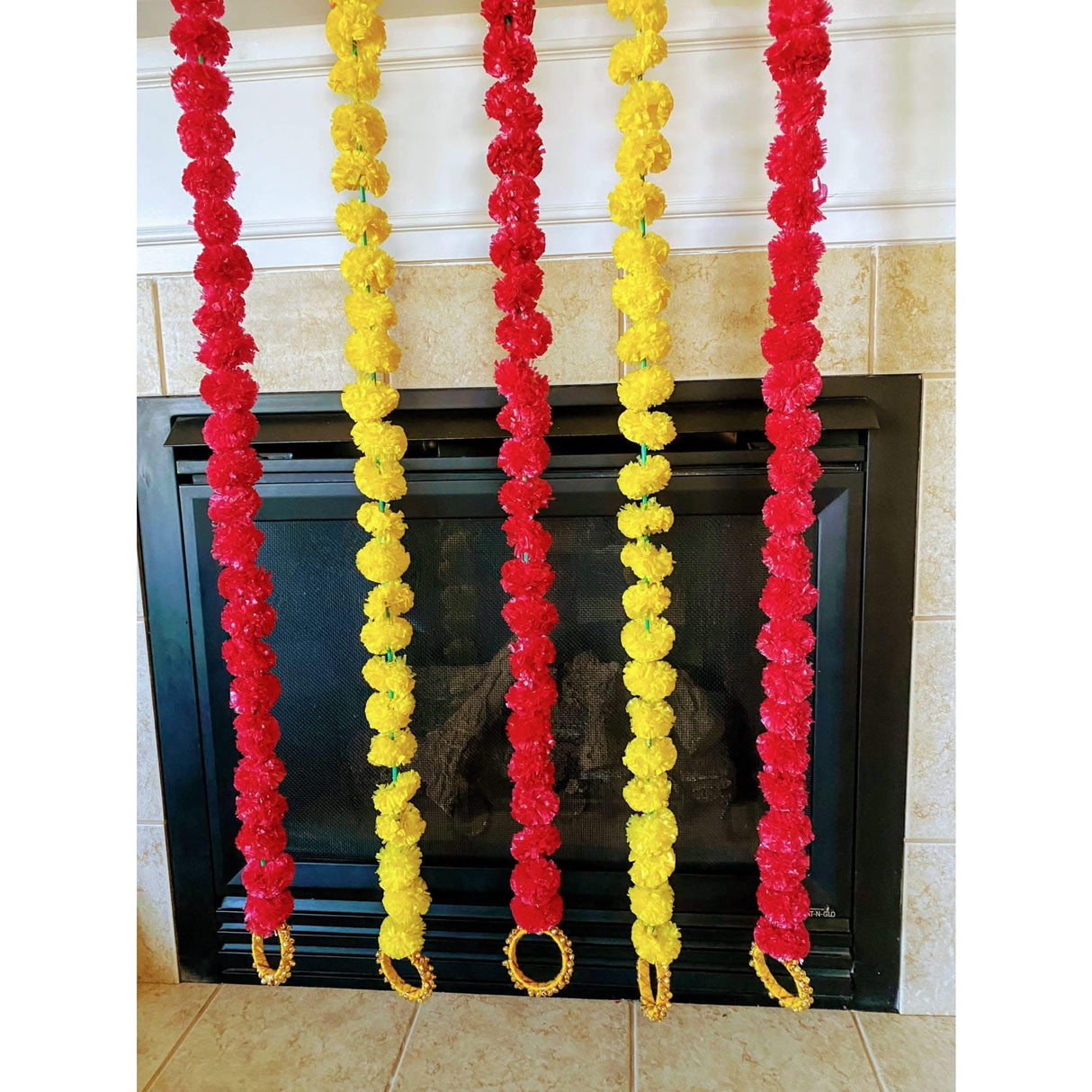 Set of 5 Marigold Strings with Ghungroo, Diwali Decoration, Indian Pakistani Wedding Decoration, Day of the Dead, Dia De Los Muertos - LoveNspire