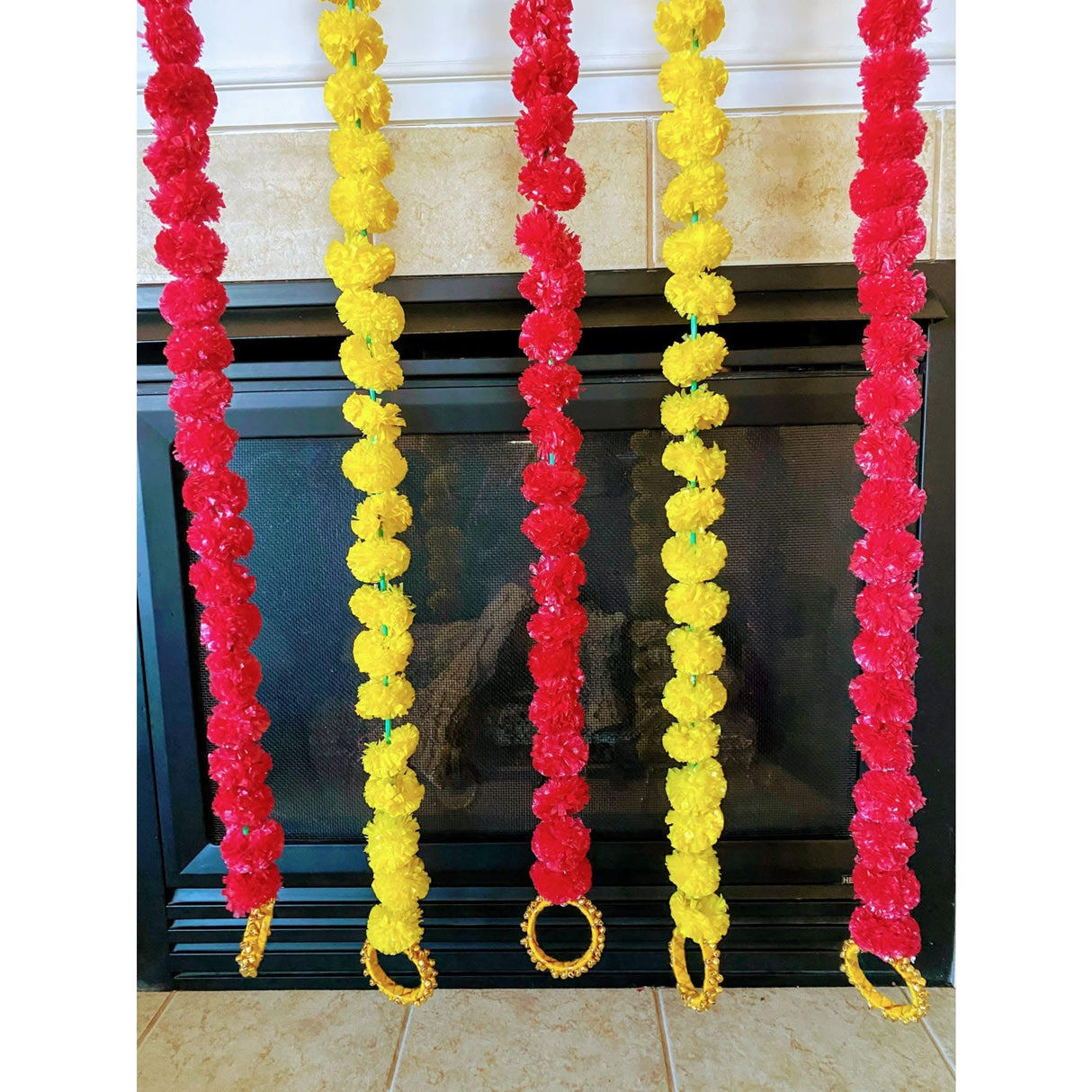 Set of 5 Marigold Strings with Ghungroo, Diwali Decoration, Indian Pakistani Wedding Decoration, Day of the Dead, Dia De Los Muertos - LoveNspire