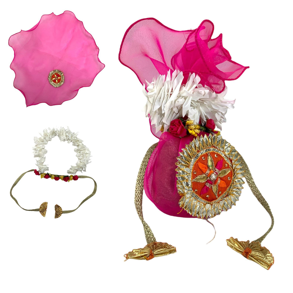 Decorative Dried Coconut Cover Traditional Nariyal Fabric Cloth with Golden Ribbon for Ganesh Pooja, Wedding, Gruh Pravesh Temple Pooja Decor Housewarming Gift - LoveNspire