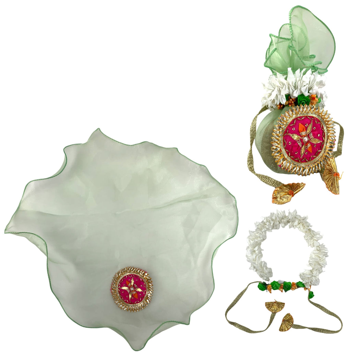 Decorative Dried Coconut Cover Traditional Nariyal Fabric Cloth with Golden Ribbon for Ganesh Pooja, Wedding, Gruh Pravesh Temple Pooja Decor Housewarming Gift - LoveNspire