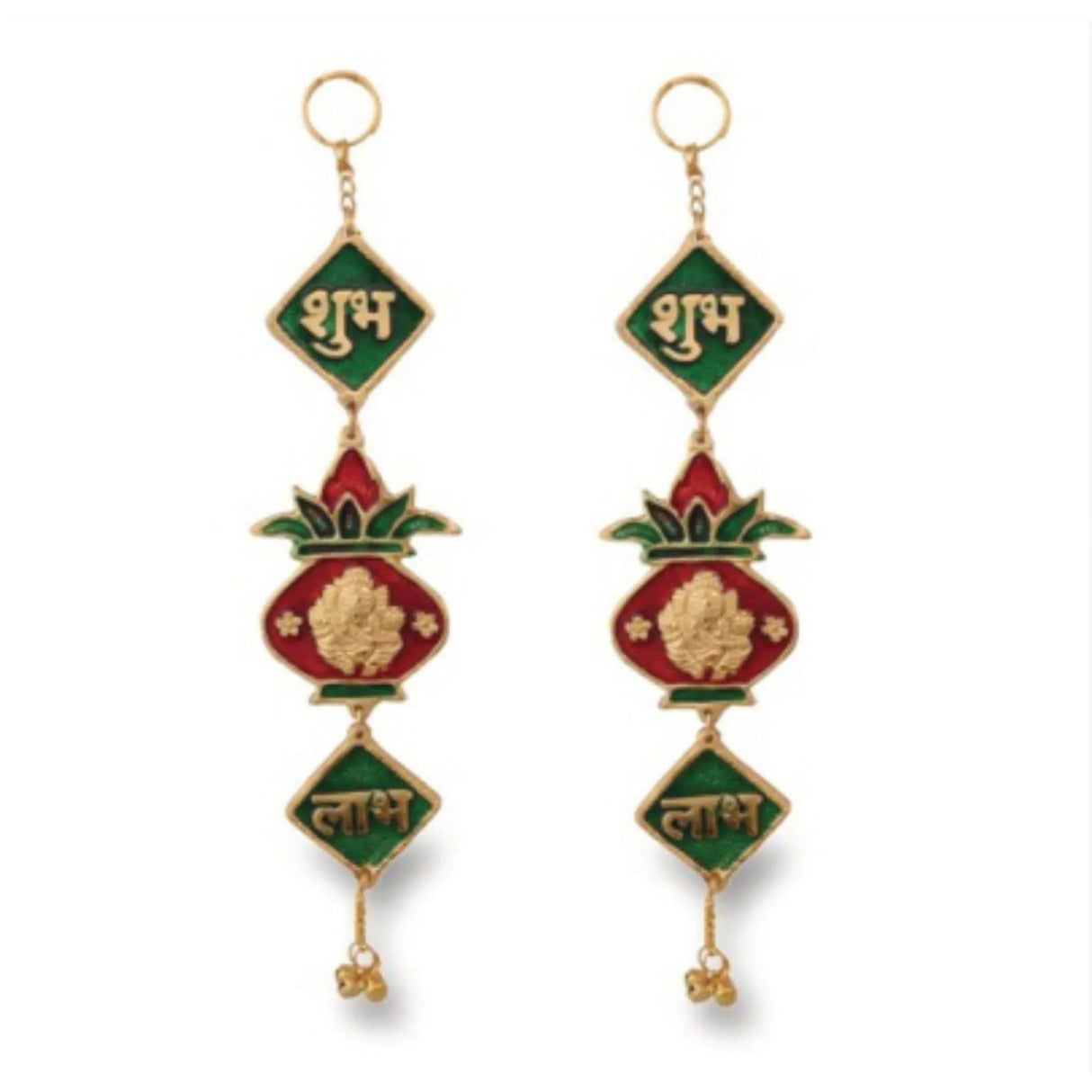 Shubh Labh Hanging Indian Wall Door Hangings Diwali Meenakari Rangoli Hanger Traditional Deepawali Temple Puja Decorations Home Entrance Decor Housewarming Wedding Return Gift (2 Pcs) - LoveNspire