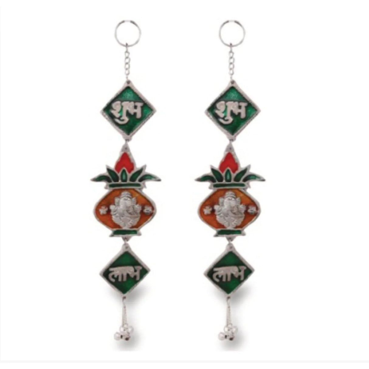 Shubh Labh Hanging Indian Wall Door Hangings Diwali Meenakari Rangoli Hanger Traditional Deepawali Temple Puja Decorations Home Entrance Decor Housewarming Wedding Return Gift (2 Pcs) - LoveNspire