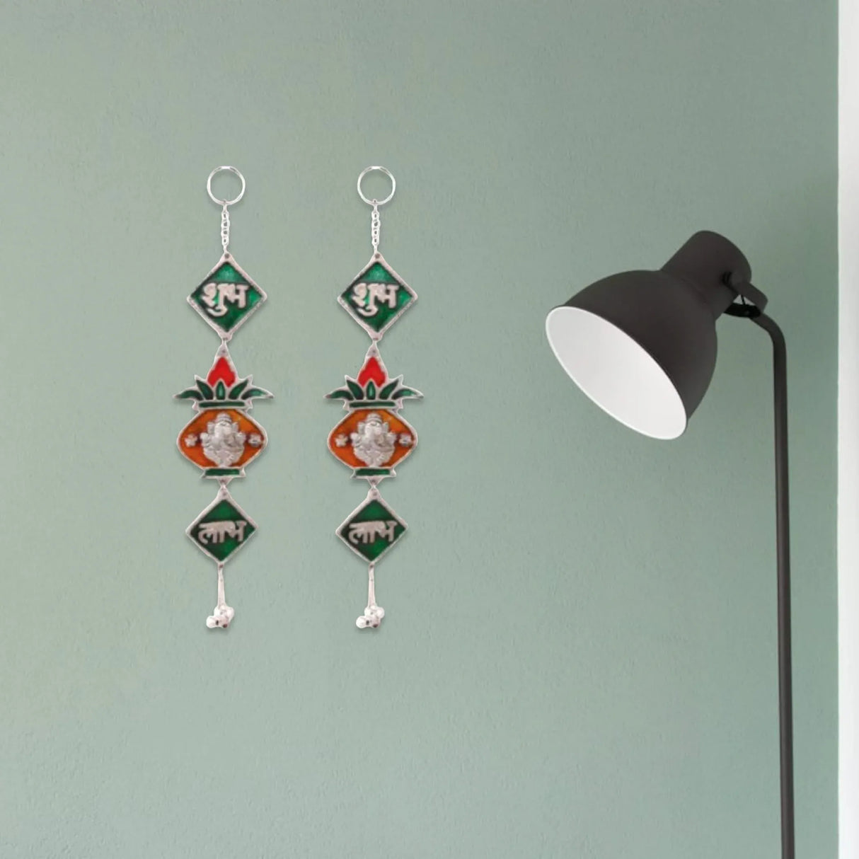 Shubh Labh Hanging Indian Wall Door Hangings Diwali Meenakari Rangoli Hanger Traditional Deepawali Temple Puja Decorations Home Entrance Decor Housewarming Wedding Return Gift (2 Pcs) - LoveNspire