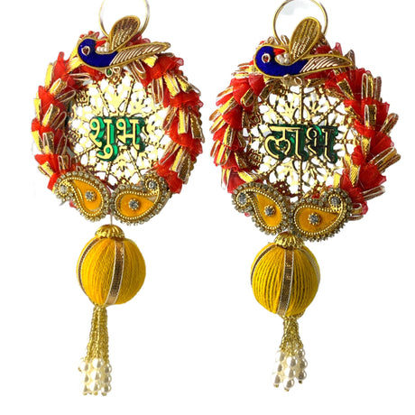 Shubh Labh Diwali Meenakari Rangoli Hangings, Traditional Indian Hindu Gift & Decor Item for Home Office Floor / Wall Hanging Decoration - LoveNspire