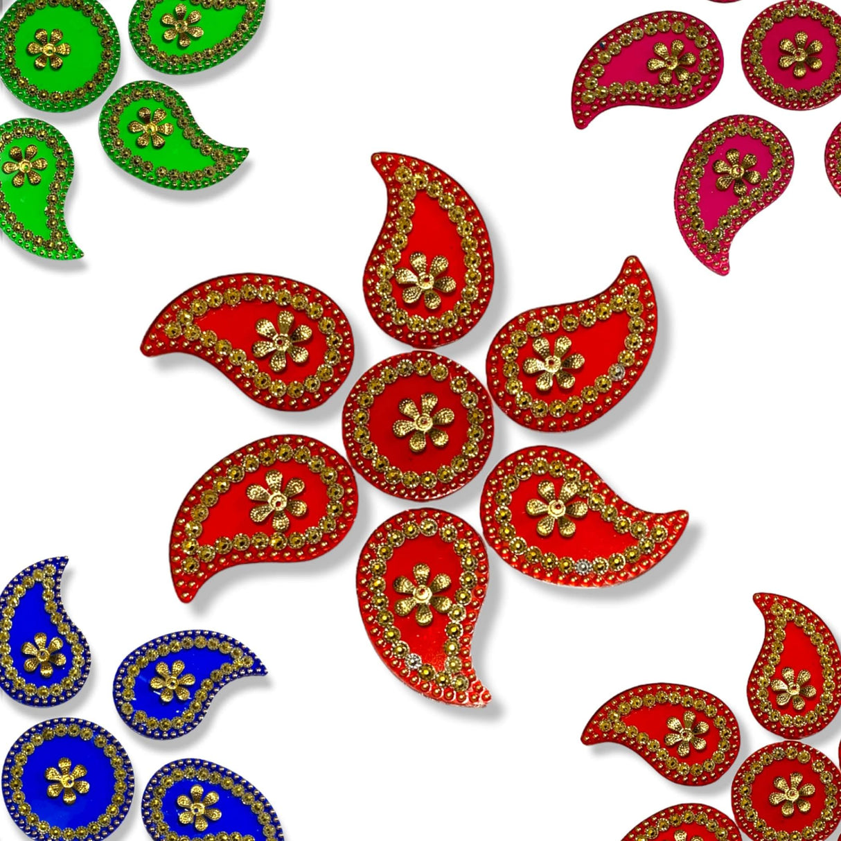 Acrylic Rangoli Set Indian Traditional Handmade Reusable Paisley Design Rangoli Diwali Navratri Home Temple Decor Floor Table Decoration - Deepawali Wedding Housewarming Gift (6.5 Inches) - LoveNspire