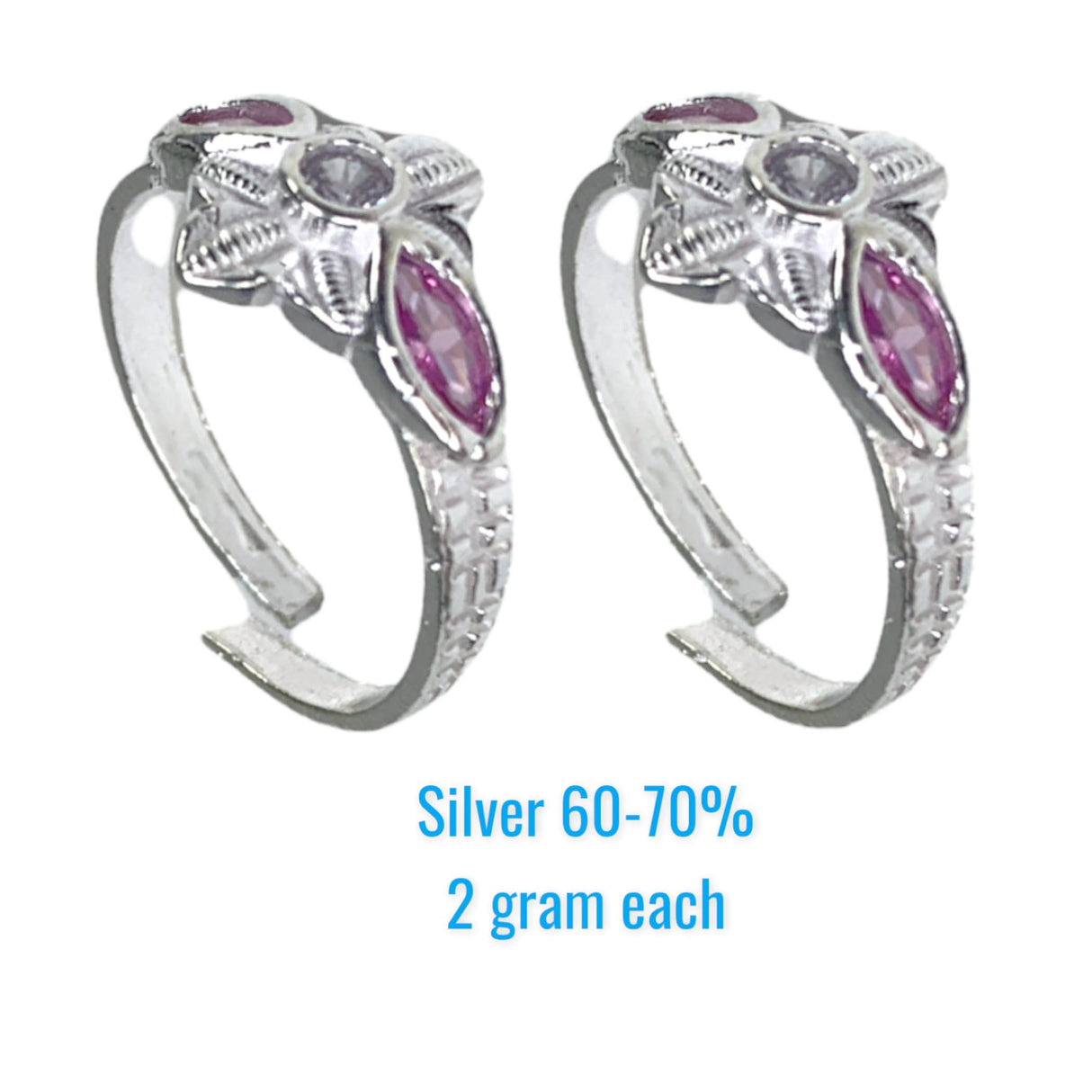 Adjustable Silver Toe Rings Pair Pink Moti Indian Bichiya Real Silver Feet Accessories Tribal Toe Rings Summer Beach Jewelry Comfort Fit Toe Rings for Women - LoveNspire