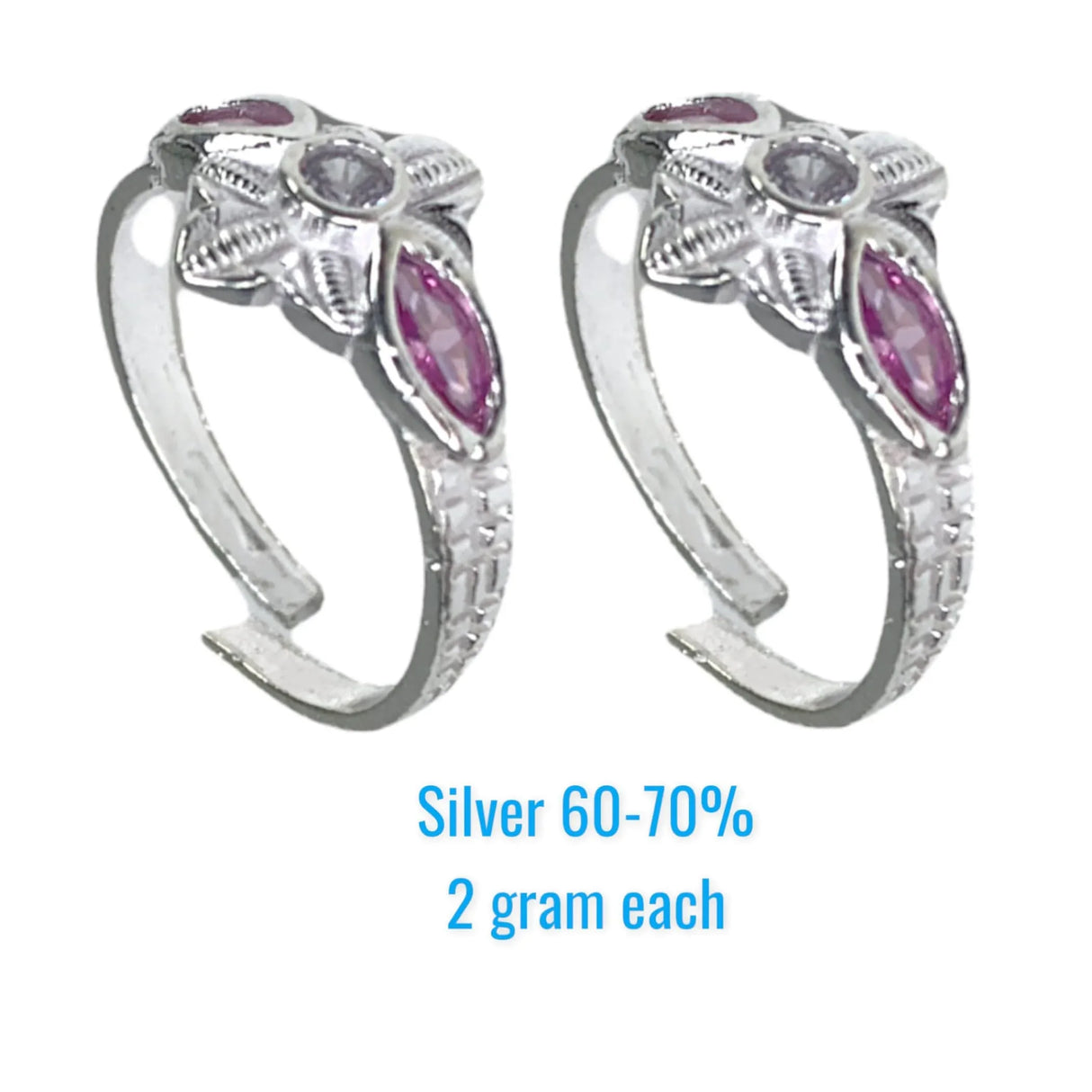 Adjustable Silver Toe Rings Pair Pink Moti Indian Bichiya Real Silver Feet Accessories Tribal Toe Rings Summer Beach Jewelry Comfort Fit Toe Rings for Women - LoveNspire