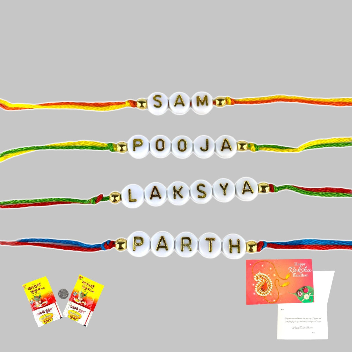 Personalized Handmade Rakhi for Brother – Custom White Letter Name Rakhi Thread with Rakhi Card Hindu Bracelet Rakhi for Bhaiya Custom Name Gift - LoveNspire