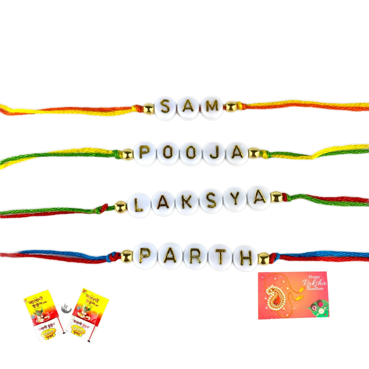 Personalized Handmade Rakhi for Brother – Custom White Letter Name Rakhi Thread with Rakhi Card Hindu Bracelet Rakhi for Bhaiya Custom Name Gift - LoveNspire
