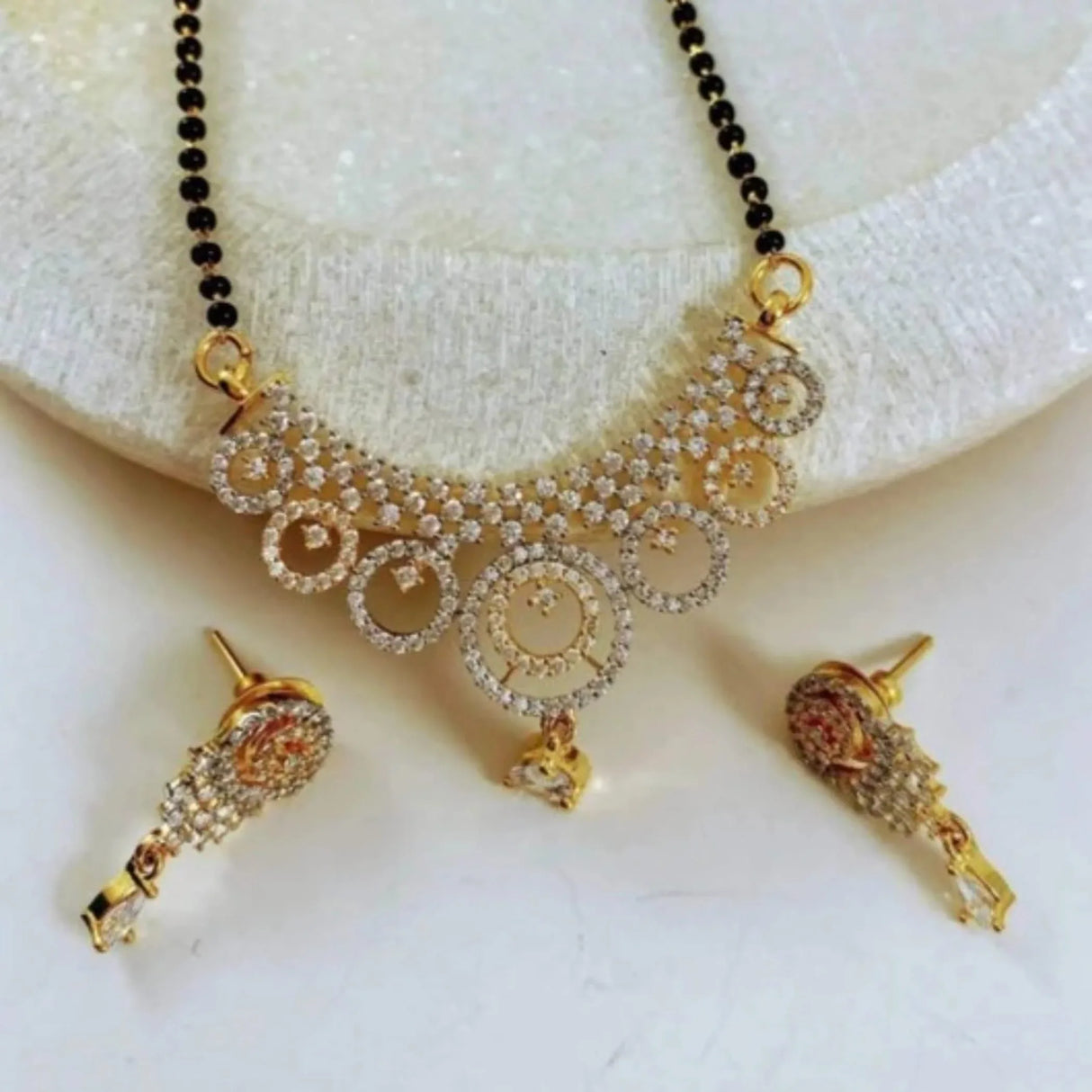 White Stone Mangalsutra with Earring, Mangalsutra Necklace, Mangalsutra Chain, Mangalsutra Earrings, Mangal Sutra, Indian Jewelry Set - LoveNspire