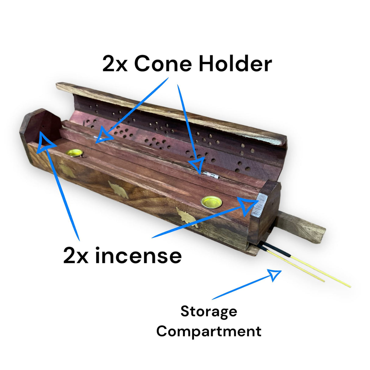 Wood Incense Stick Holder Handmade Rosewood Holder Fragrance Burner Tray Agarbatti Dhoop Ash Catcher Conical Box Shape Incense Holder for Temple Decor - LoveNspire