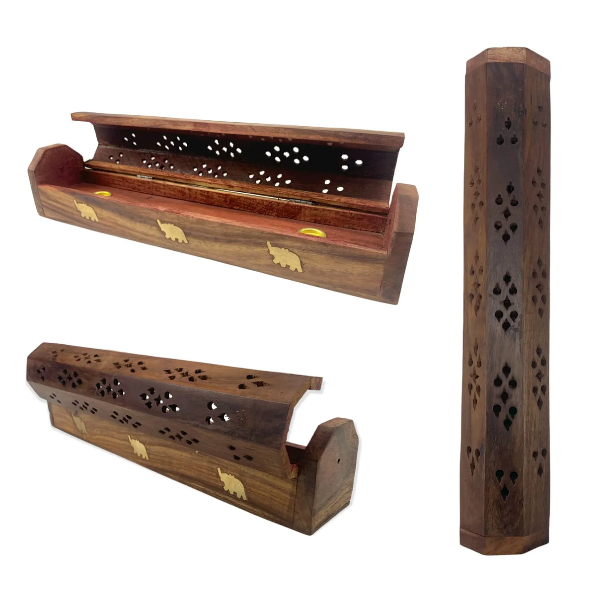Wood Incense Stick Holder Handmade Rosewood Holder Fragrance Burner Tray Agarbatti Dhoop Ash Catcher Conical Box Shape Incense Holder for Temple Decor - LoveNspire