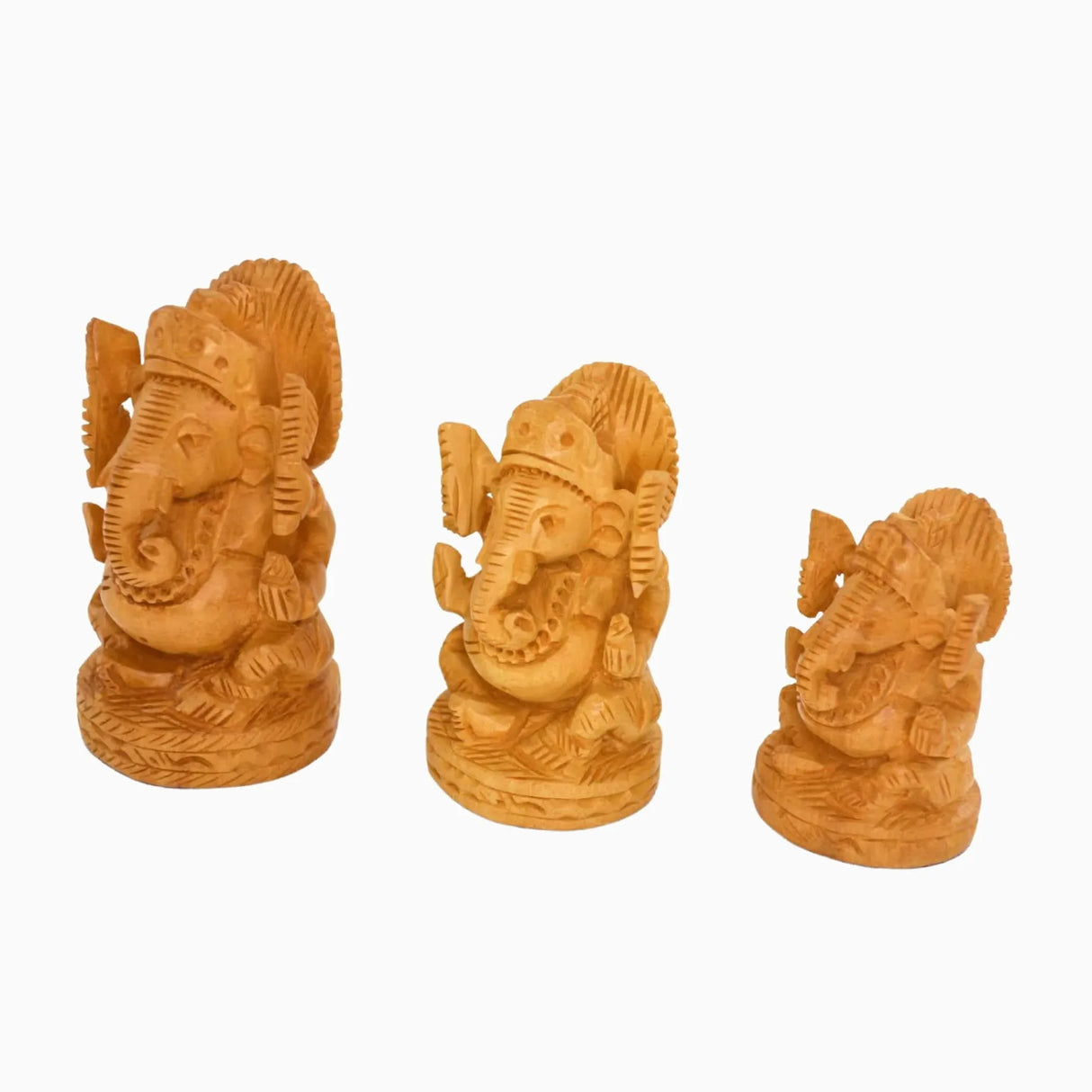 Wooden Ganesha Idol Hand Carved Lord Ganesh Wood Sculpture Gajanana Ganpati Bappa Figurine for Pooja - Home Decor Office Desk Hindu God Idol Murti Good Luck & Success - Hindu God Idol - LoveNspire