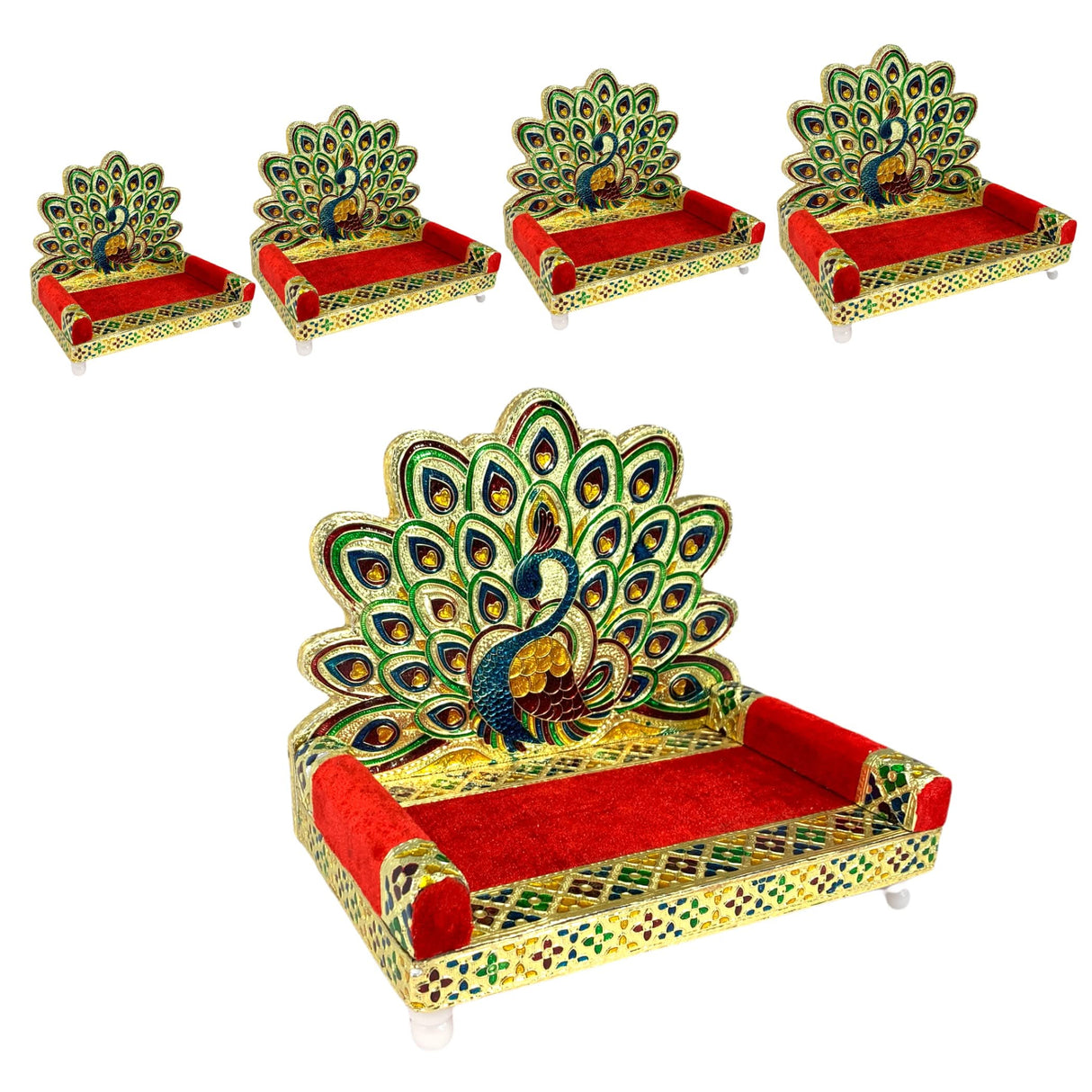 Wooden Laddu Gopal Sinhasan for Pooja Mandir Kanha Ji Singhasan Krishna Aasan for All God Janamashtami Favor Meenakari Peacock Design Singhasan Housewarming Gift - LoveNspire