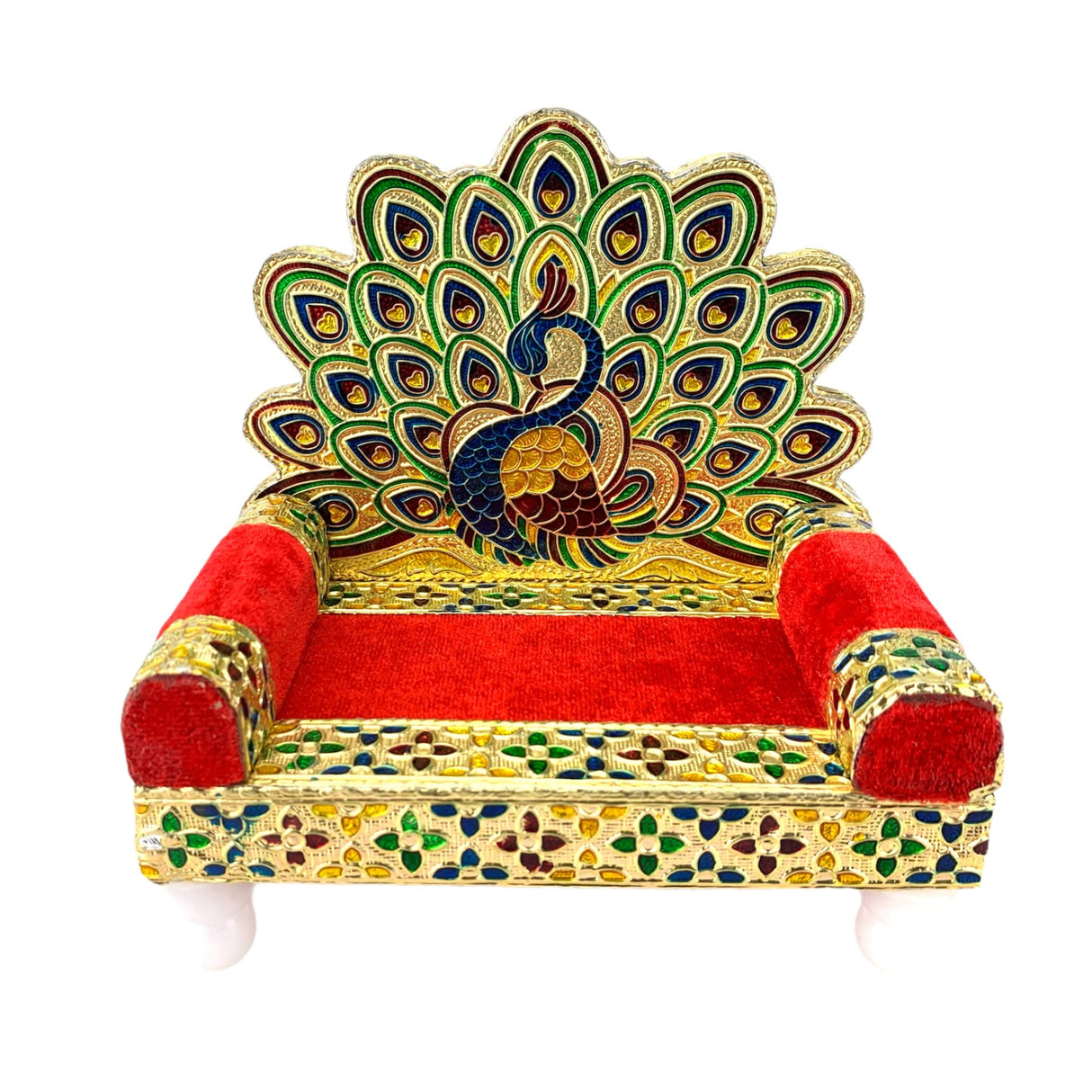 Wooden Laddu Gopal Sinhasan for Pooja Mandir Kanha Ji Singhasan Krishna Aasan for All God Janamashtami Favor Meenakari Peacock Design Singhasan Housewarming Gift - LoveNspire