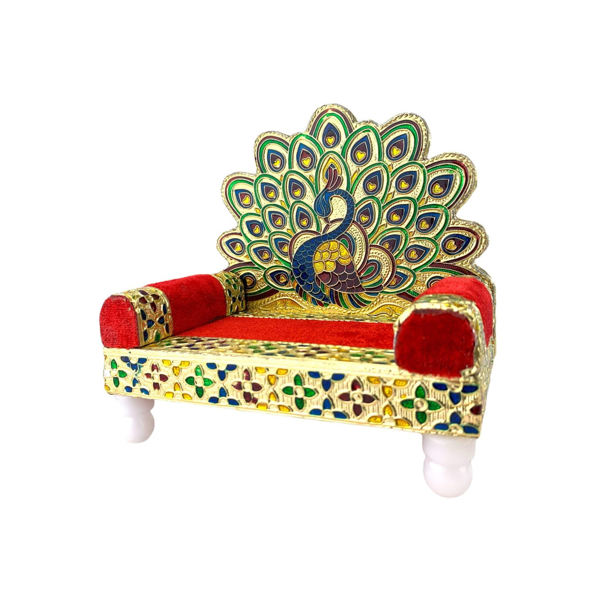 Wooden Laddu Gopal Sinhasan for Pooja Mandir Kanha Ji Singhasan Krishna Aasan for All God Janamashtami Favor Meenakari Peacock Design Singhasan Housewarming Gift - LoveNspire