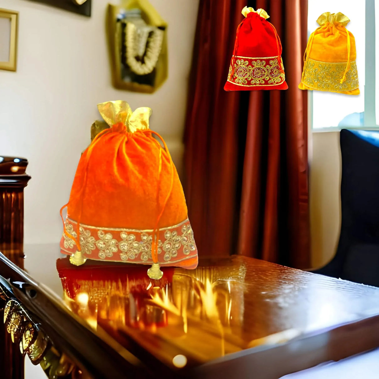 Zari Potli Bags, Favor, Indian Muslim Punjabi Wedding Favor, Diwali Eid Gift Bag, Return Favor, Gift, Housewarming, Jewelry Organizer - LoveNspire