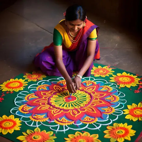 Women making muggu design