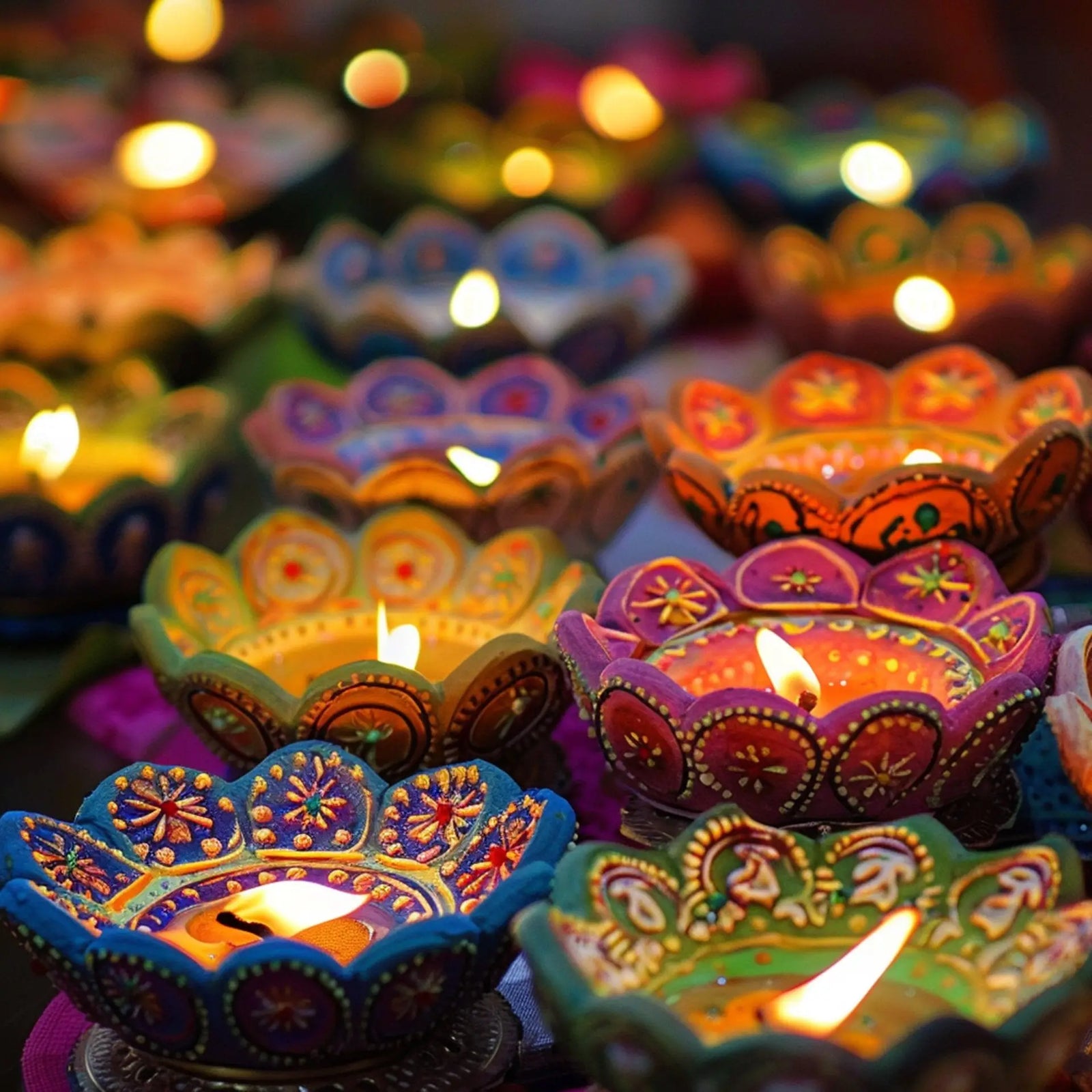 Brighten your home this Diwali with vibrant rangoli designs, twinkling fairy lights, traditional diyas, floral garlands, and colorful lanterns for a warm, festive ambiance.