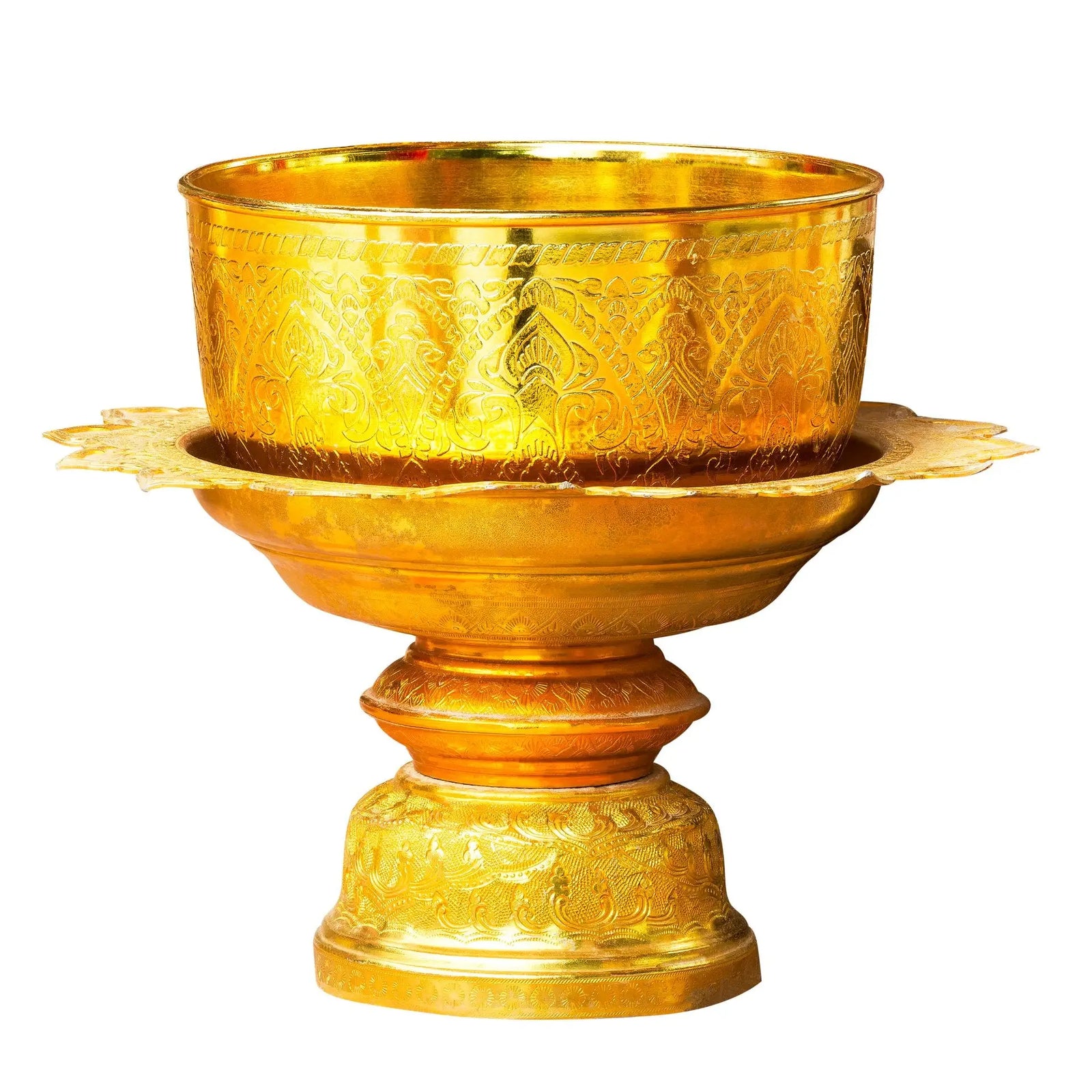 Enhance your Navratri décor by filling brass urlis with water, floating flowers, and candles, then placing them at entrances or pooja corners for an elegant, festive touch.
