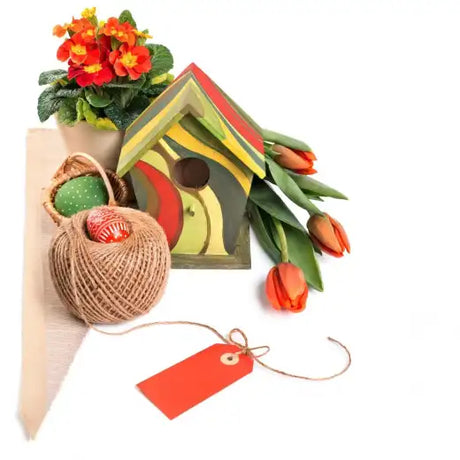 Easter-themed still life showcasing spiritual tokens as thoughtful housewarming return gifts