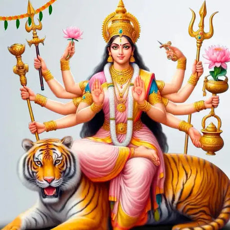 High-definition Image featuring the goddess Durga, showcasing her vibrant colors and intricate details.