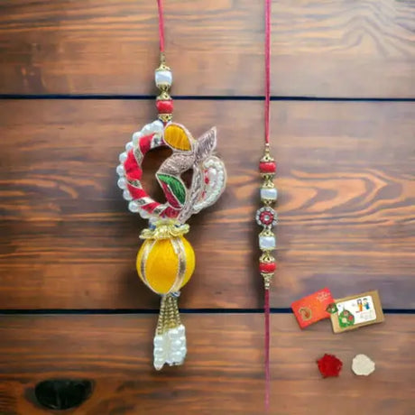 A beautiful Lumba Rakhi that you can tie around your sister-in-law