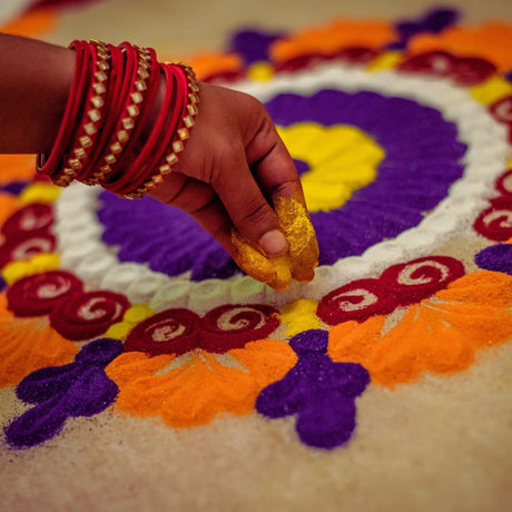 The Art of Rangoli Designs for Navratri and Diwali: Powders, Stencils, and Reusable MDF Rangoli Mats
