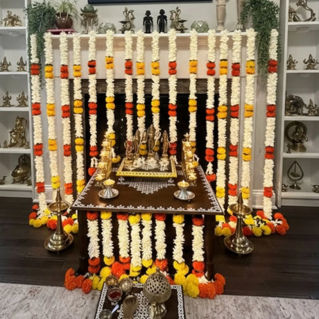 Indian home decor garland: white-yellow floral silk wall hanging