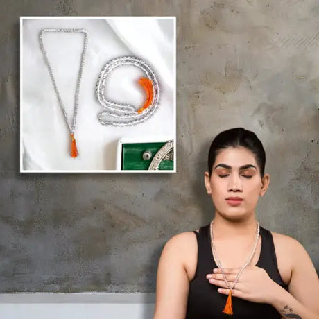 Sphatik quartz crystal Bead, showcasing its clarity and radiant appearance with subtle light refraction.