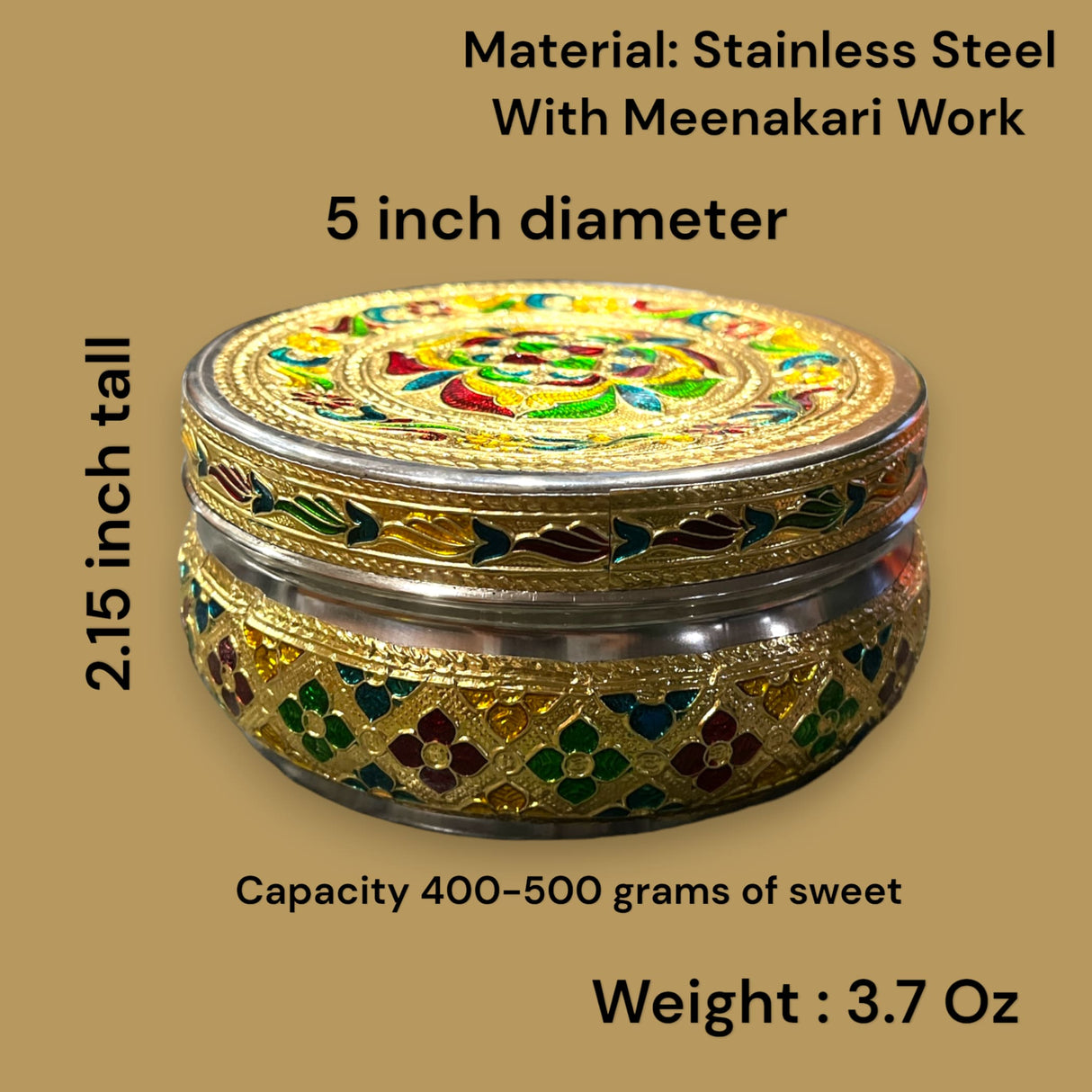 4 ct meenakari stainless steel box decorative small round