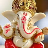 1 Ct white gold Ganesha statue with red accents for car dashboard
