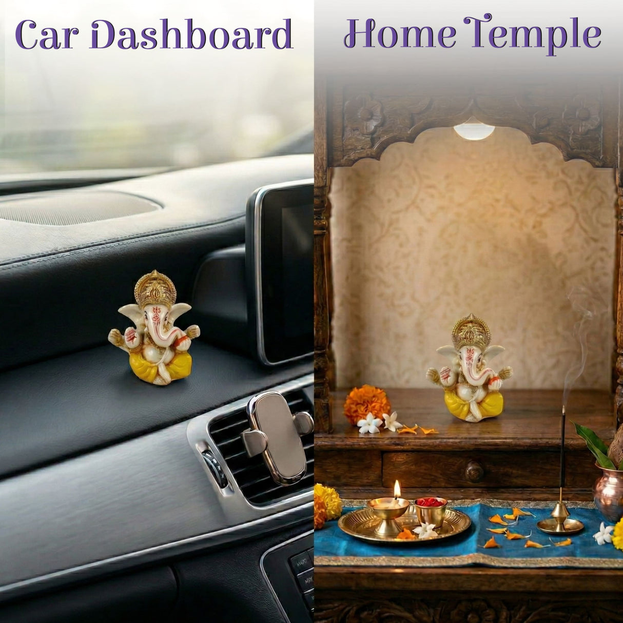 Golden yellow acrylic Ganesha figurine, 1 ct car dashboard idol for luck