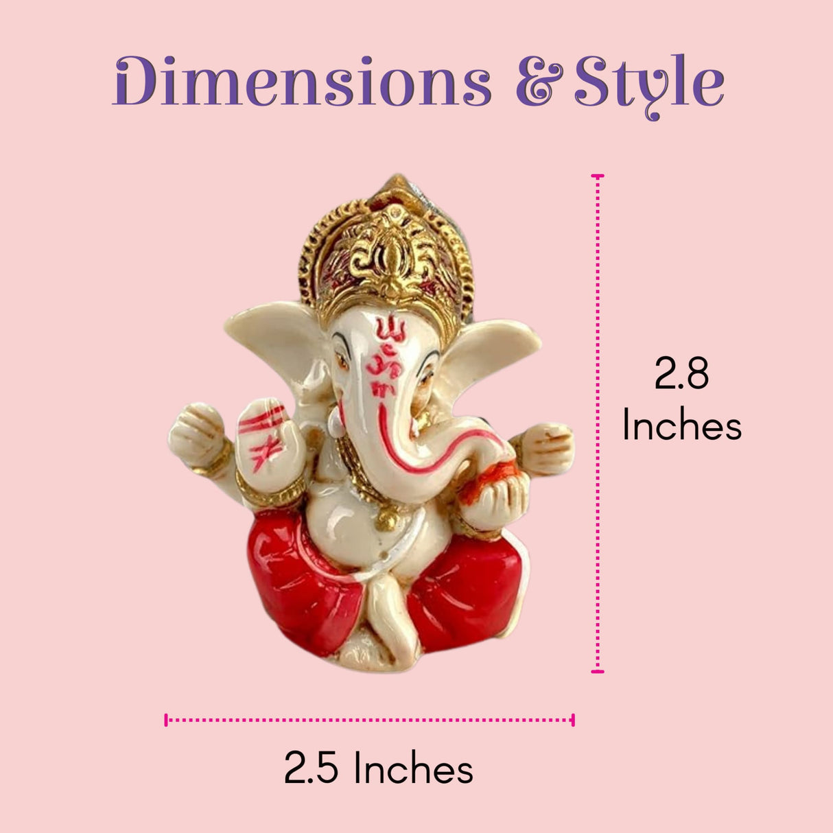 1 Ct acrylic white Ganesha statue with red dhoti, gold crown for car dashboard