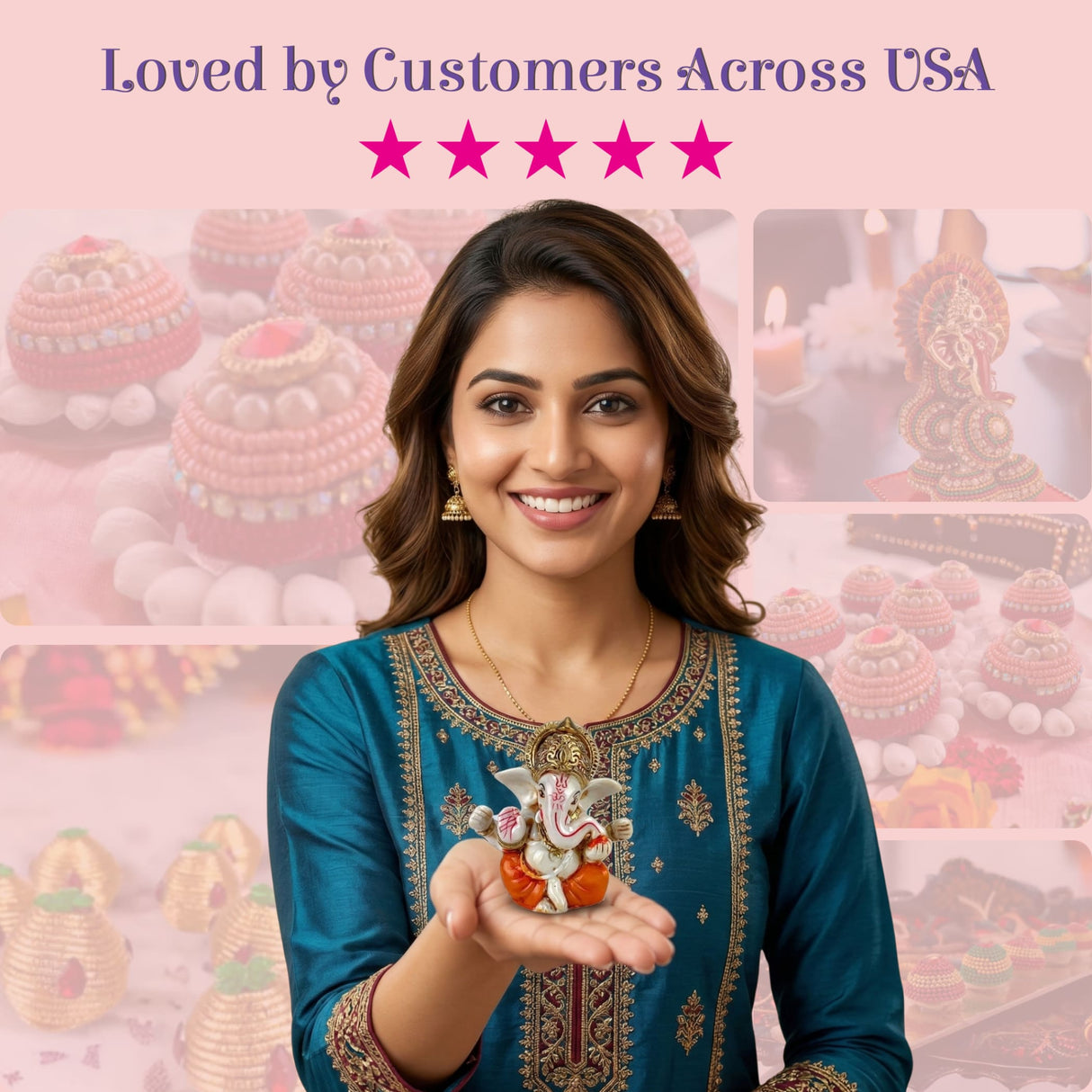 1 Ct acrylic car Ganesha statue with golden headpiece on orange base