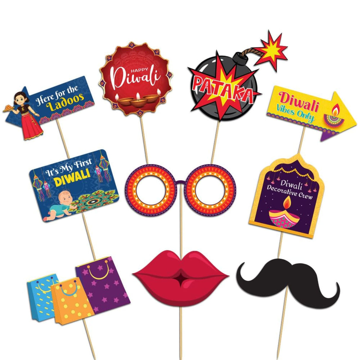 10 pcs happy diwali photo booth props kit festival